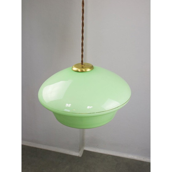 Image 1 of Lampada a sospensione vintage in vetro verde e ottone, Italia
