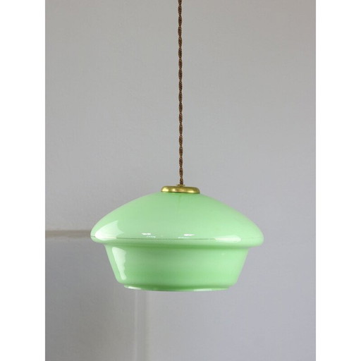 Vintage pendant lamp in green glass and brass, Italy