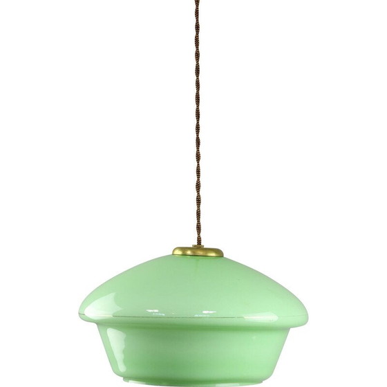 Image 1 of Lampada a sospensione vintage in vetro verde e ottone, Italia