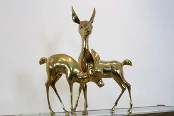 Image 1 of Exclusive XL Set of 'Bambi' Brass Deer Sculptures