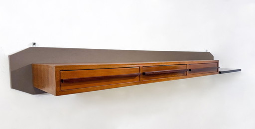 Mid-Century Modern Wooden Suspended Console, Teak, Italy, 1960S