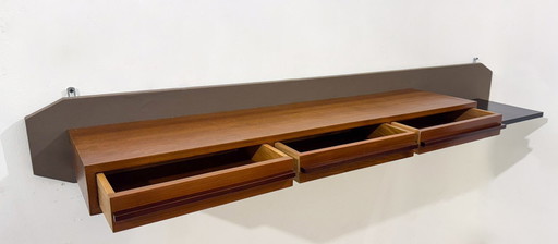 Mid-Century Modern Wooden Suspended Console, Teak, Italy, 1960S