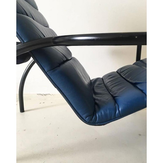 Image 1 of Adjustable blue easy chair in leather and metal by Ammanati and Vitelli for Moroso - 1980s