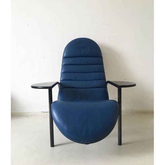 Image 1 of Adjustable blue easy chair in leather and metal by Ammanati and Vitelli for Moroso - 1980s