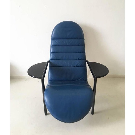 Image 1 of Adjustable blue easy chair in leather and metal by Ammanati and Vitelli for Moroso - 1980s