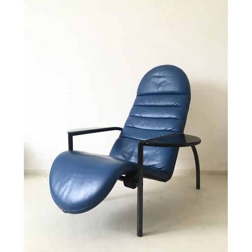 Adjustable blue easy chair in leather and metal by Ammanati and Vitelli for Moroso - 1980s