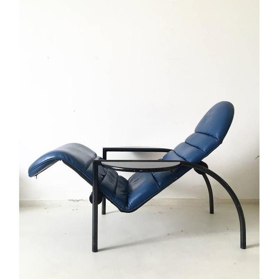 Image 1 of Adjustable blue easy chair in leather and metal by Ammanati and Vitelli for Moroso - 1980s