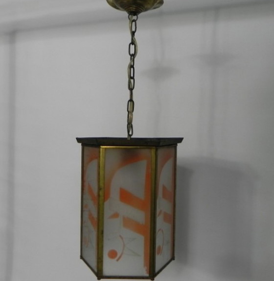 Image 1 of Suspension Art Déco avec 6 plaques de verre