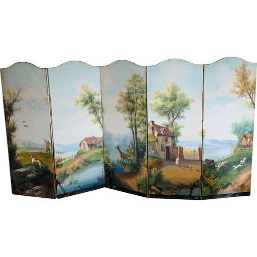 Vintage screen in painted canvas