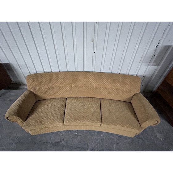 Image 1 of Vintage mustard danish three seater curved sofa, 1940s