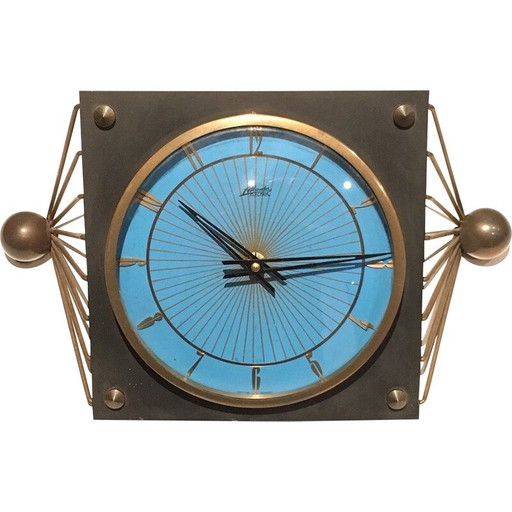 Vintage clock in lacquered metal, glass and brass, 1950s