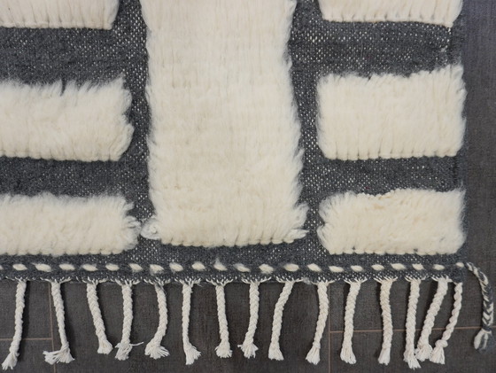 Image 1 of Berber Rug - 247 Cm X 145 Cm - White And Black Wool