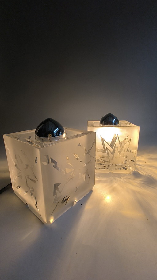2 Lámparas de cubo de vidrio Nachtmann Leuchten 