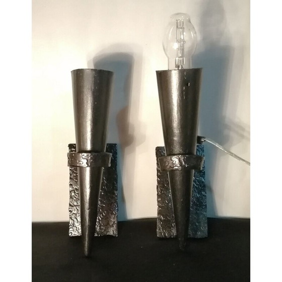 Image 1 of Pair of vintage wrought iron conical sconces, 1960
