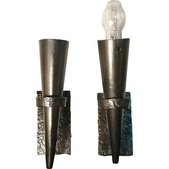 Image 1 of Pair of vintage wrought iron conical sconces, 1960