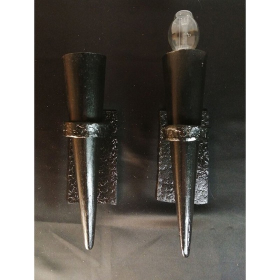 Image 1 of Pair of vintage wrought iron conical sconces, 1960