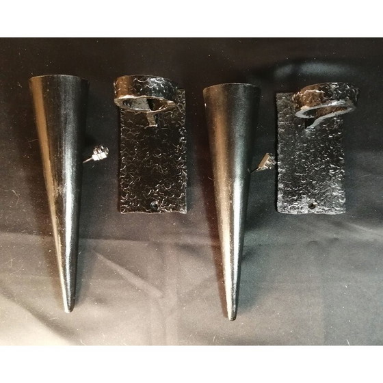 Image 1 of Pair of vintage wrought iron conical sconces, 1960