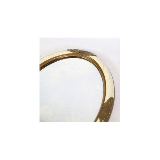 Image 1 of Specchio ovale bianco vintage con finiture dorate, 1890
