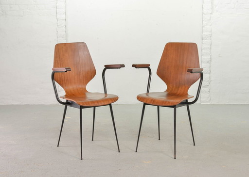 2 minimalist side chairs made of plywood in Carlo Ratti style for bentwood