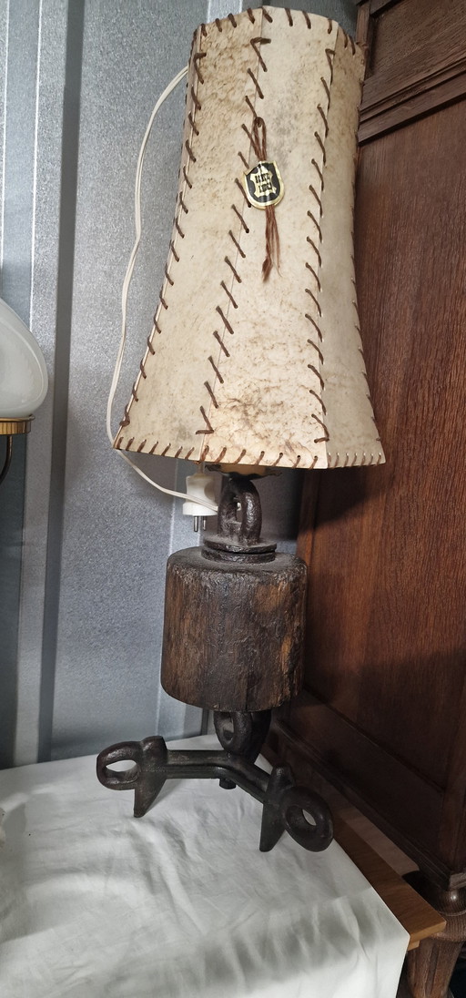 Antique Lamp With Leather Shade