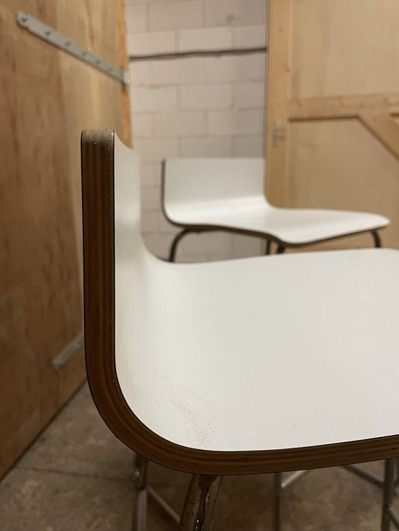 Image 1 of 2x Modern Bar Stools, White, Metal Frame