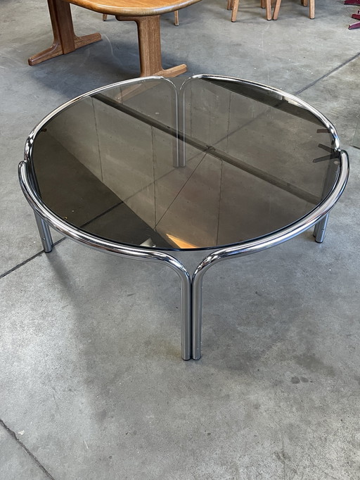 Chrome Space Age Coffee Table, Smoked Glass Top, Italy 1970'S