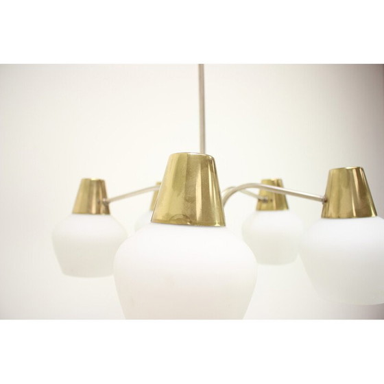Image 1 of Vintage brass and metal chandelier by Kamenicky Senov, Czechoslovakia 1970