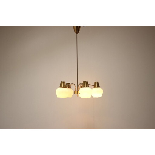 Vintage brass and metal chandelier by Kamenicky Senov, Czechoslovakia 1970