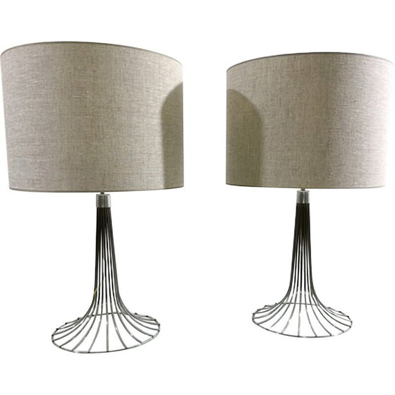 Image 1 of Pair of vintage Space Age chrome table lamps, 1970