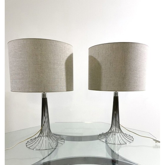 Image 1 of Pair of vintage Space Age chrome table lamps, 1970