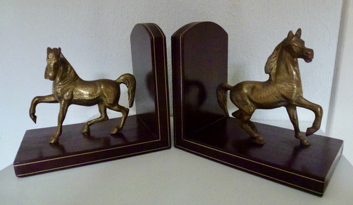 Bookends In Gilded Bronze - Horses At Trot.