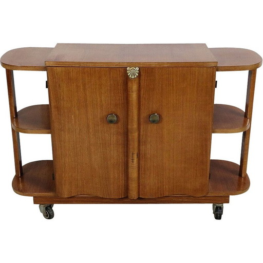 Vintage bar cabinet on wheels in walnut veneer, 1930