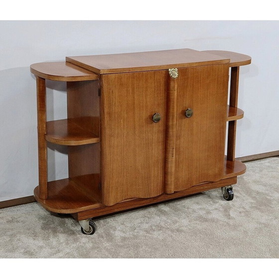 Image 1 of Vintage bar cabinet on wheels in walnut veneer, 1930