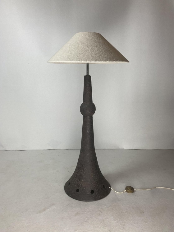 Image 1 of Wabi Sabi Bouclé & Ceramic Floor Lamp, 1960s