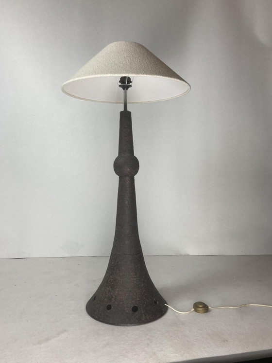 Image 1 of Wabi Sabi Bouclé & Ceramic Floor Lamp, 1960s