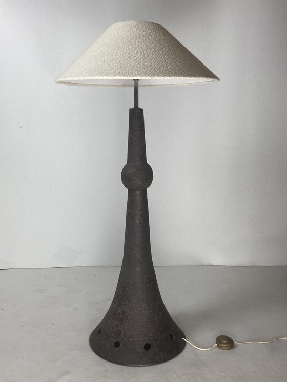 Image 1 of Wabi Sabi Bouclé & Ceramic Floor Lamp, 1960s