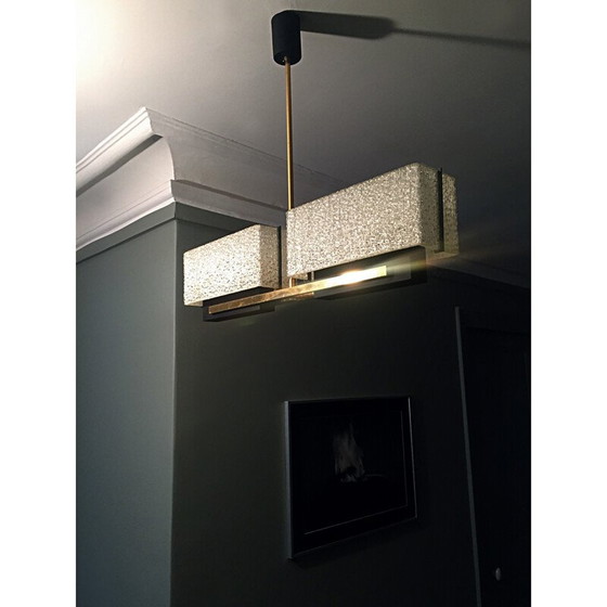 Image 1 of Vintage chandelier by Arlus in gold metal and Pespex - 1960s