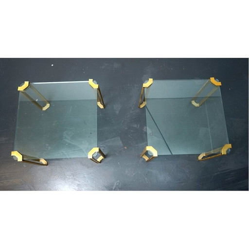 Pair of vintage gilded glass and iron coffee tables by Peter Ghyczy, Netherlands 1970