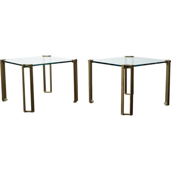 Image 1 of Pair of vintage gilded glass and iron coffee tables by Peter Ghyczy, Netherlands 1970