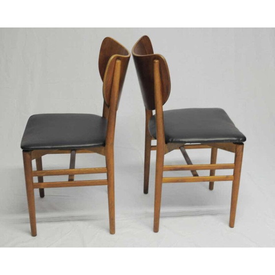 Image 1 of Set of 12 vintage oak and teak chairs by Niels and Eva Koppel for Slagelse Mobelfabrik, Denmark 1950