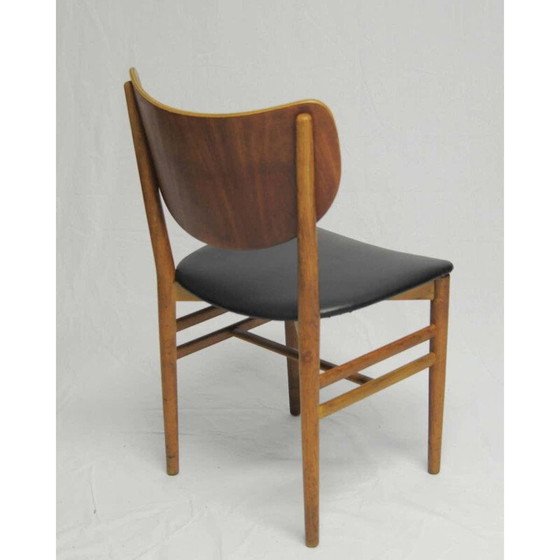 Image 1 of Set of 12 vintage oak and teak chairs by Niels and Eva Koppel for Slagelse Mobelfabrik, Denmark 1950