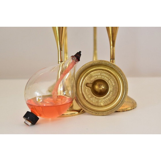 Image 1 of Set of 5 vintage brass Clear Drops oil lamps by Freddie Andersen, Denmark 1970
