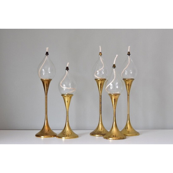Image 1 of Set of 5 vintage brass Clear Drops oil lamps by Freddie Andersen, Denmark 1970