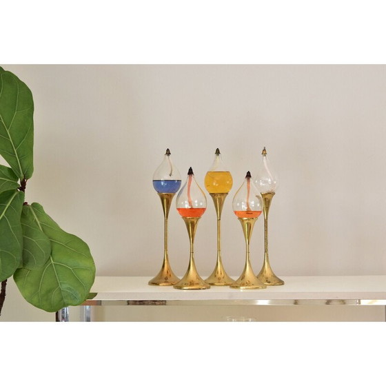Image 1 of Set of 5 vintage brass Clear Drops oil lamps by Freddie Andersen, Denmark 1970