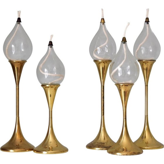 Image 1 of Set of 5 vintage brass Clear Drops oil lamps by Freddie Andersen, Denmark 1970