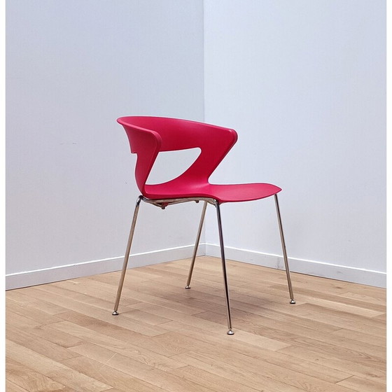 Image 1 of Pair of vintage Kicca chairs in red plastic and chromed aluminum for Kastel