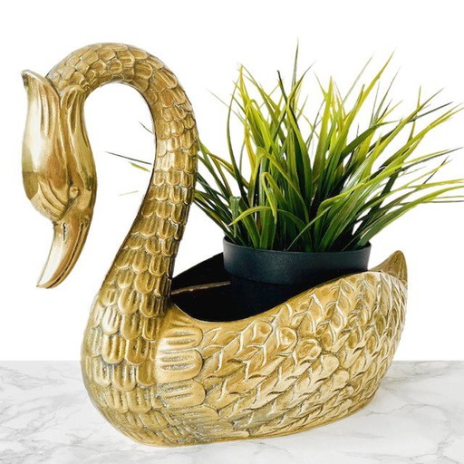 Vintage brass swan flower pot 1950's Hollywood regency