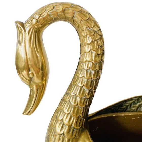 Image 1 of Vintage brass swan flower pot 1950's Hollywood regency