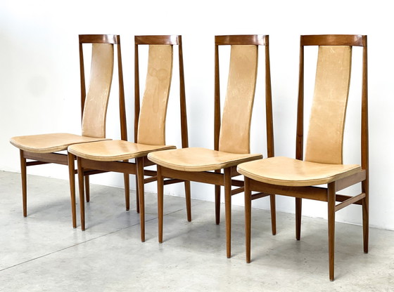 Image 1 of Chaises de salle à manger à dossier haut en chêne, Mid Century, 1960