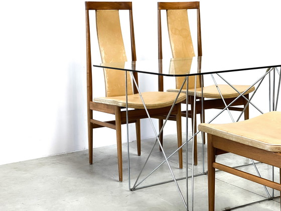 Image 1 of Chaises de salle à manger à dossier haut en chêne, Mid Century, 1960